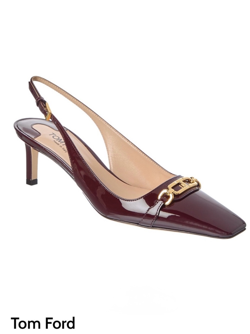 Tom Ford Burgundy Patent Leather Slingback Pump with Gold Hardware size 6.5